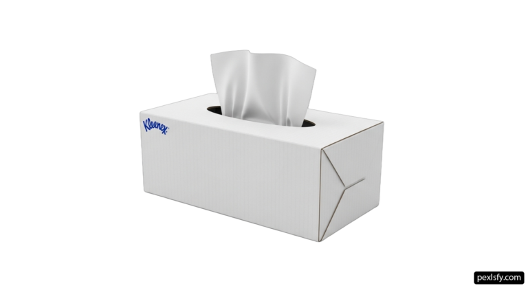 White tissue box with a blue logo on it png transparent background