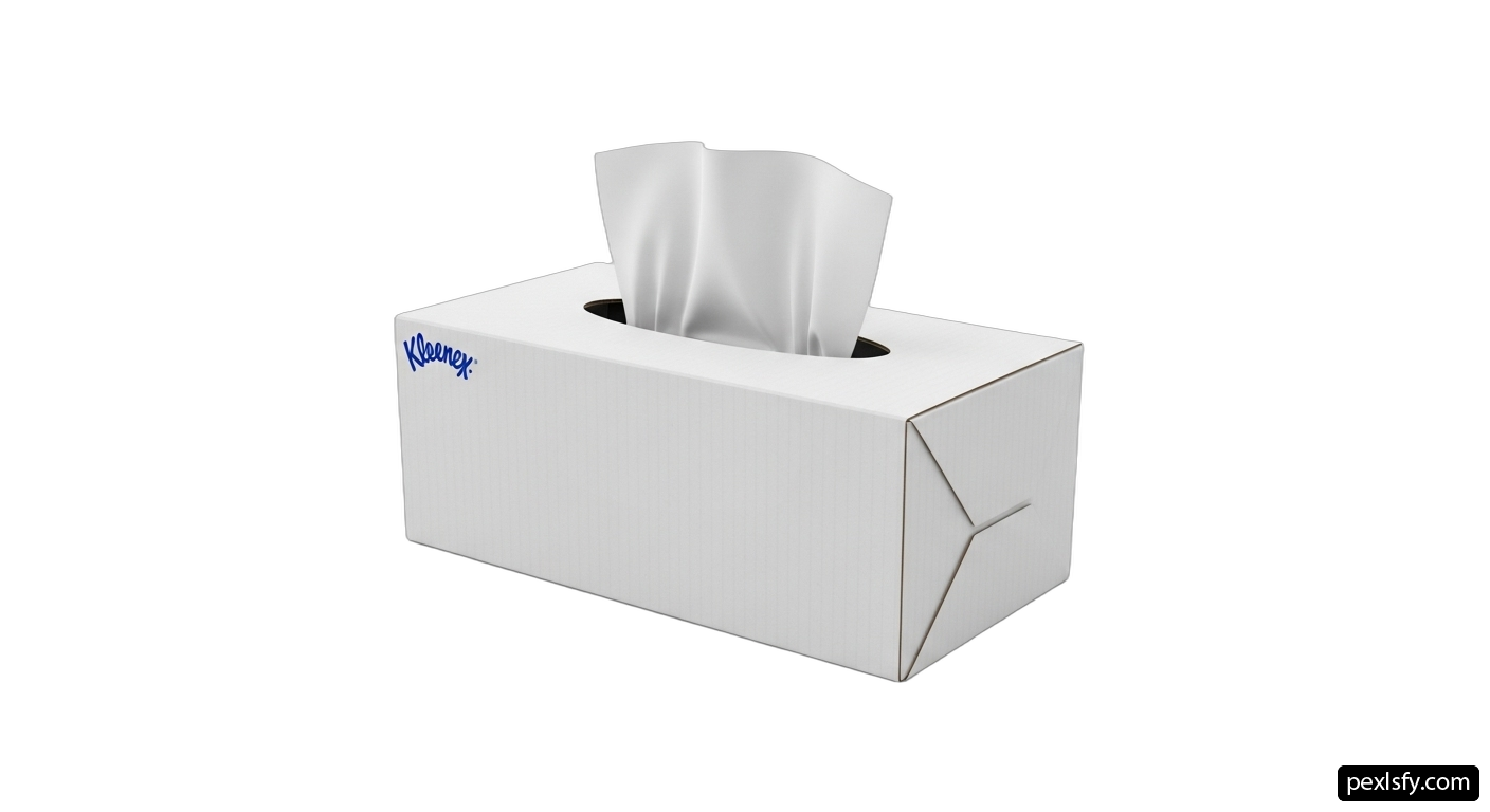 White tissue box with a blue logo on it png transparent background