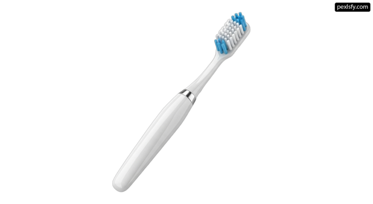 White toothbrush with blue bristles on a white background png transparent background