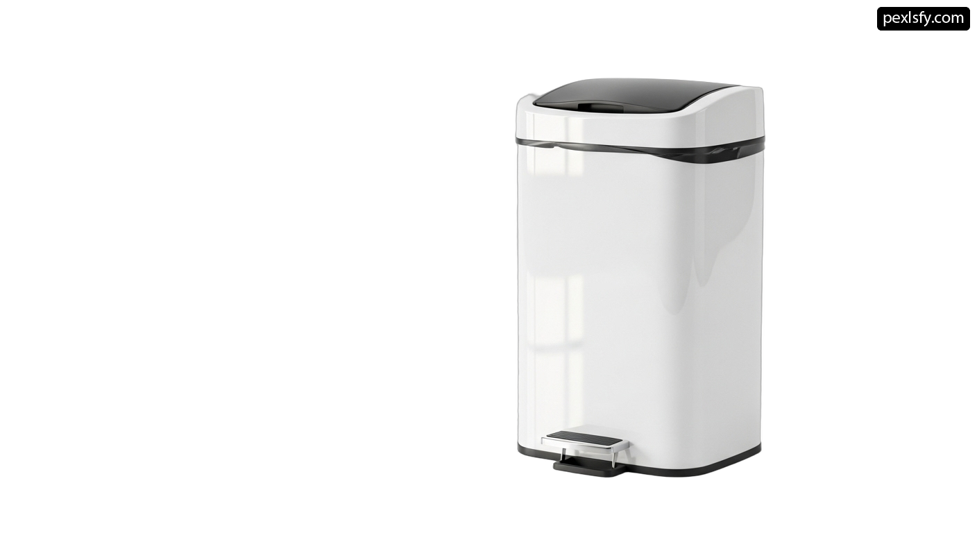White trash can on a white background png transparent background