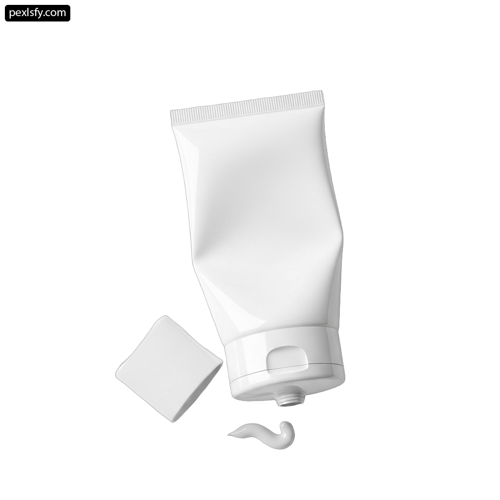 White tube of cream next to a white box png transparent background