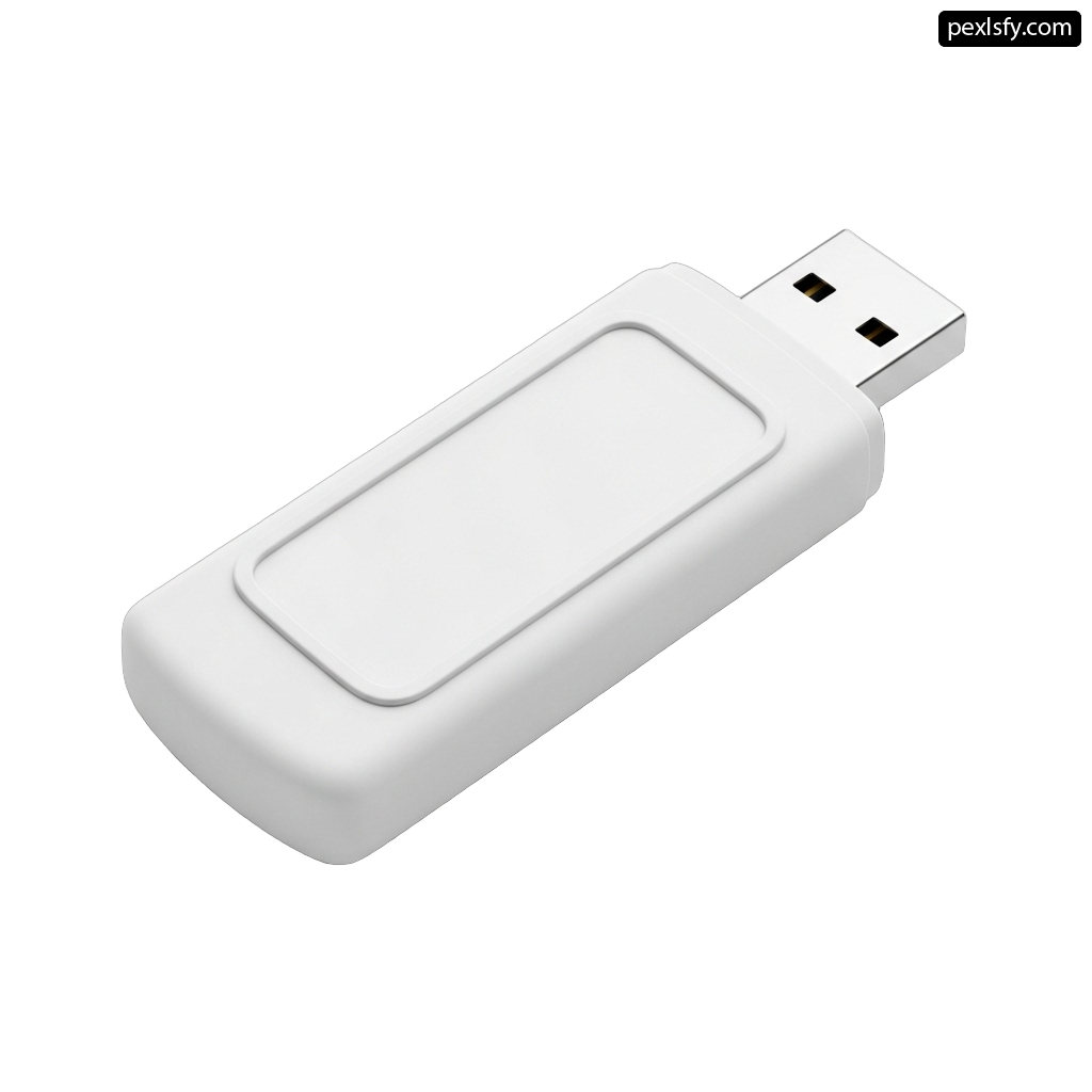 White usb stick with a white cover on it png transparent background