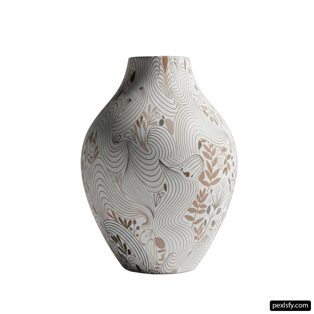 White vase with a pattern on it png transparent background