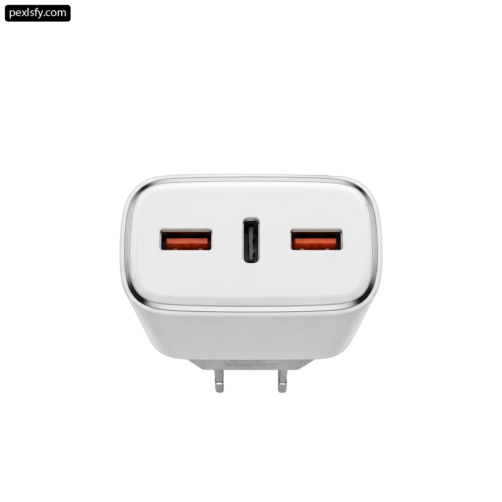 White wall charger with two usb ports on it png transparent background
