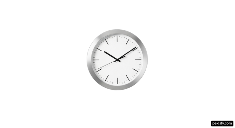White wall clock with black hands on a white background png transparent background