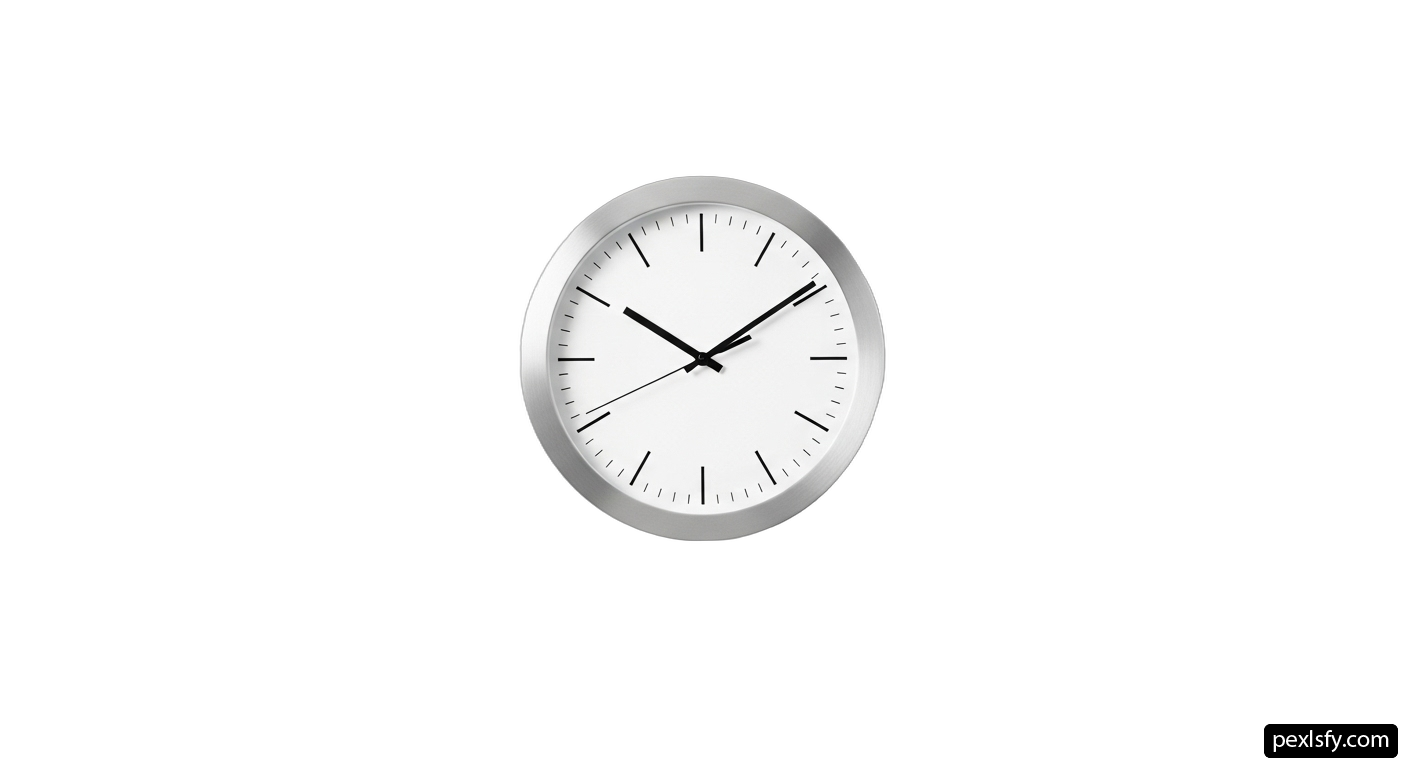 White wall clock with black hands on a white background png transparent background