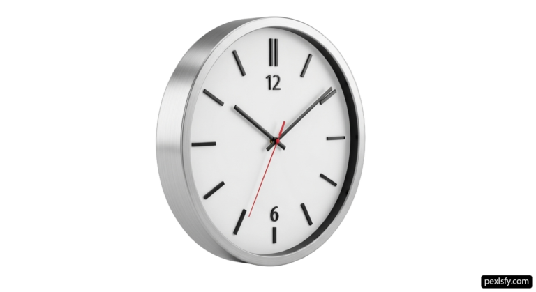 White wall clock with red hands on a white background png transparent background
