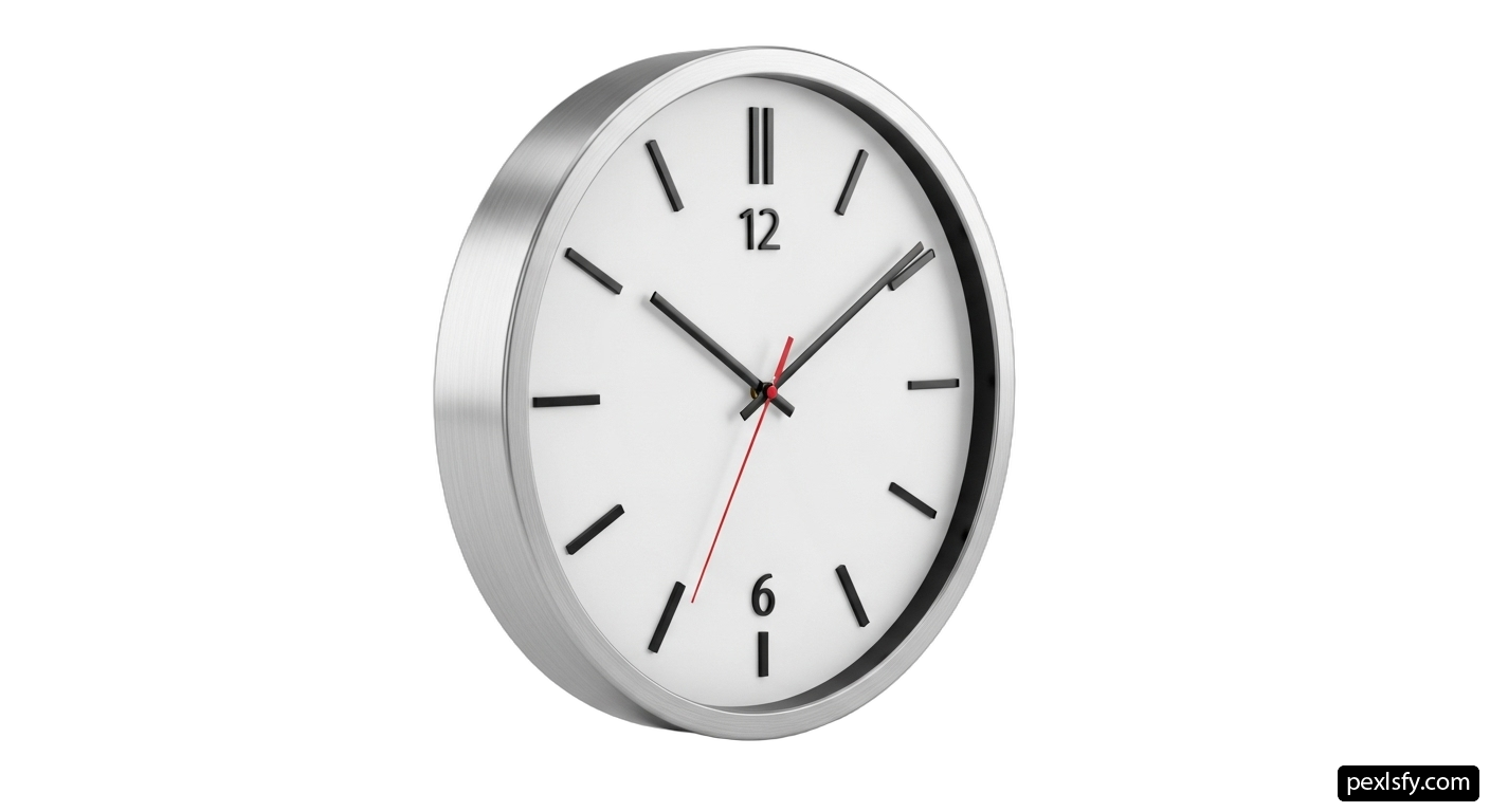 White wall clock with red hands on a white background png transparent background