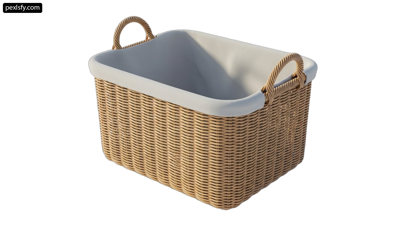 Wicker basket with a white lid on a white background png transparent background