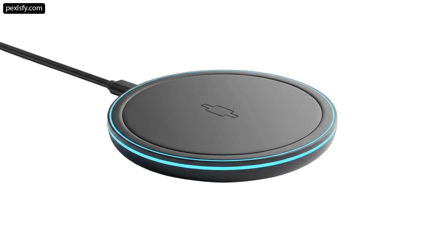 Wireless charging pad with a cable connected to it png transparent background