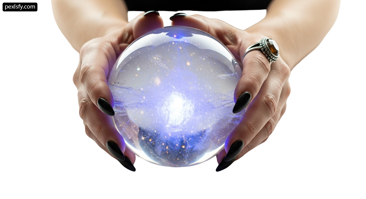 Woman holding a crystal ball in her hands png transparent background