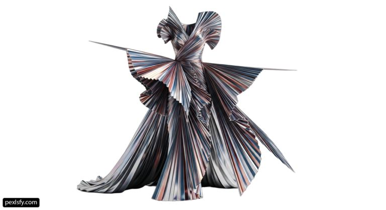Woman in a dress made out of folded paper png transparent background