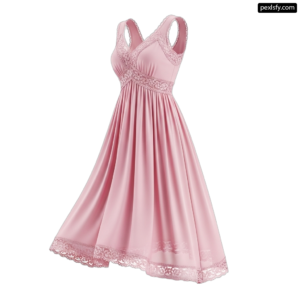 Woman wearing a pink dress with a lace trim png transparent background