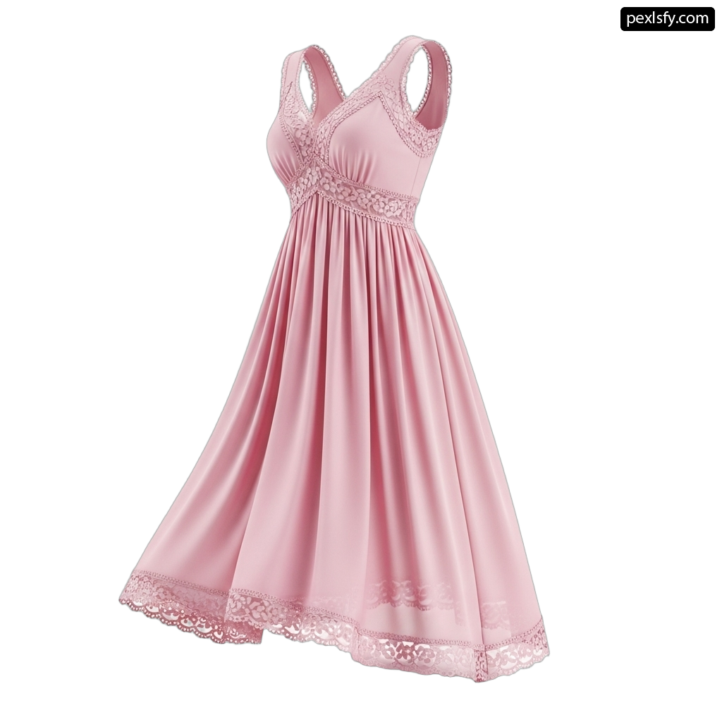 Woman wearing a pink dress with a lace trim png transparent background