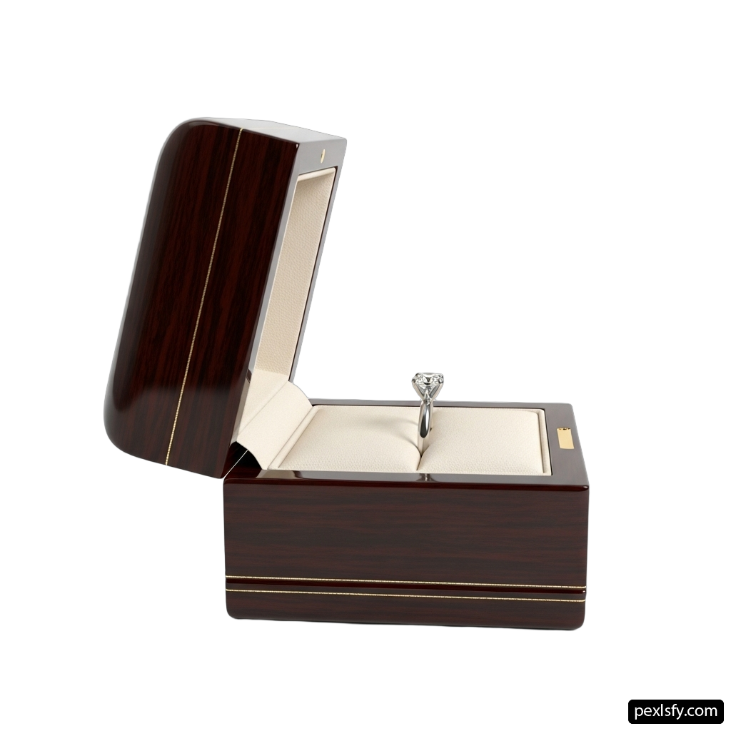 Wooden box with a ring inside of it png transparent background