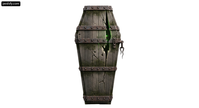 Wooden chest with a green light on it png transparent background