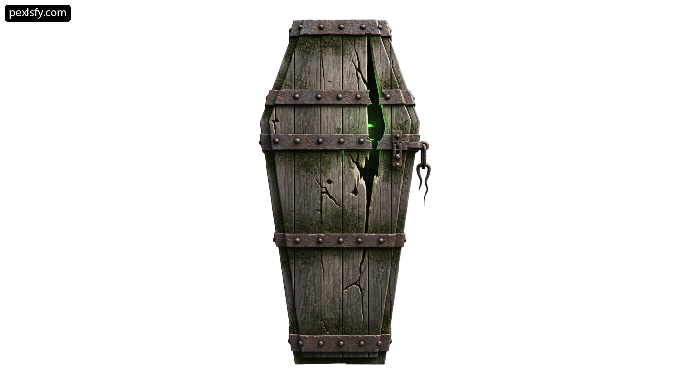 Wooden chest with a green light on it png transparent background