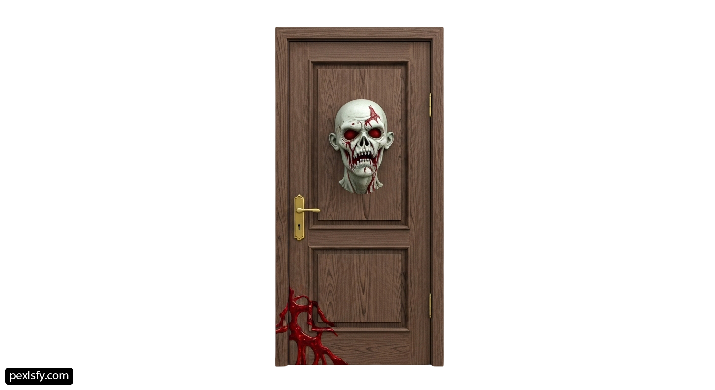 Wooden door with a skull head on it png transparent background