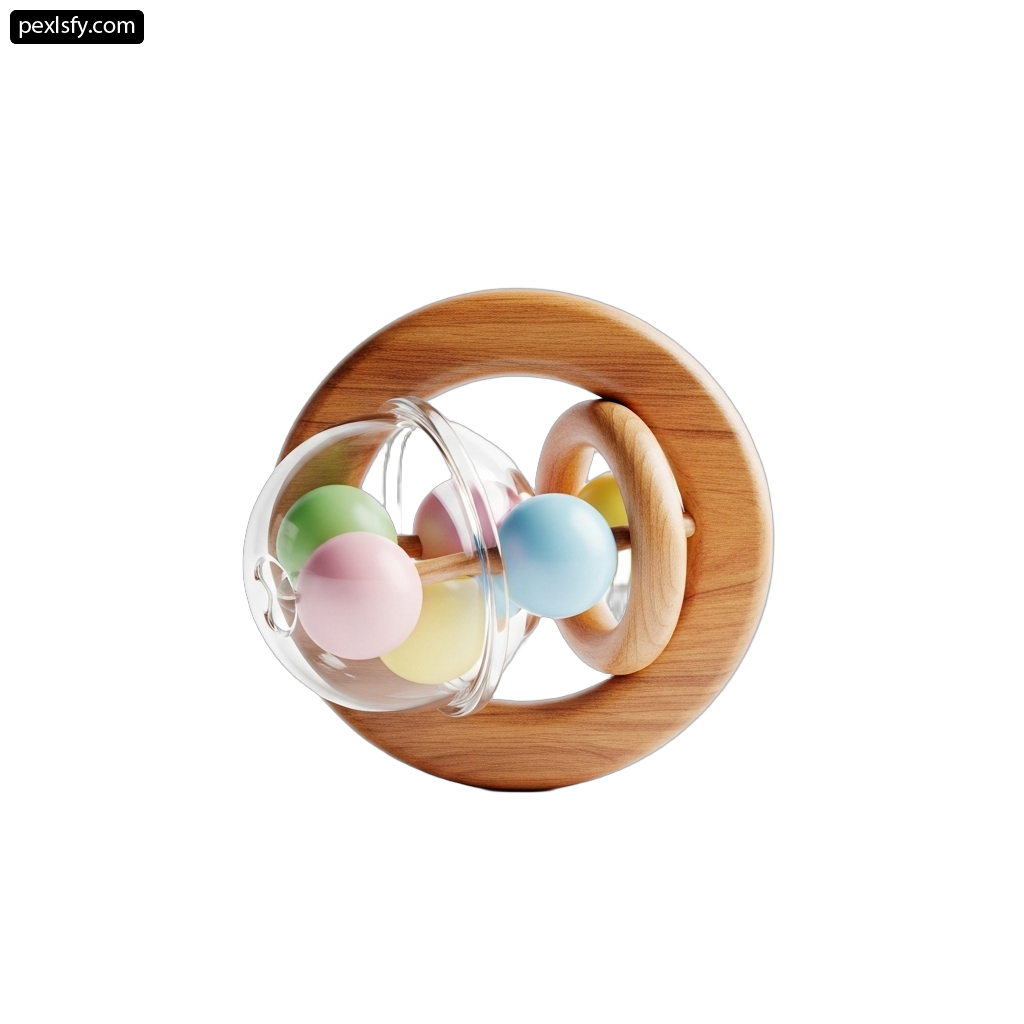Wooden ring with colorful balls inside of it png transparent background