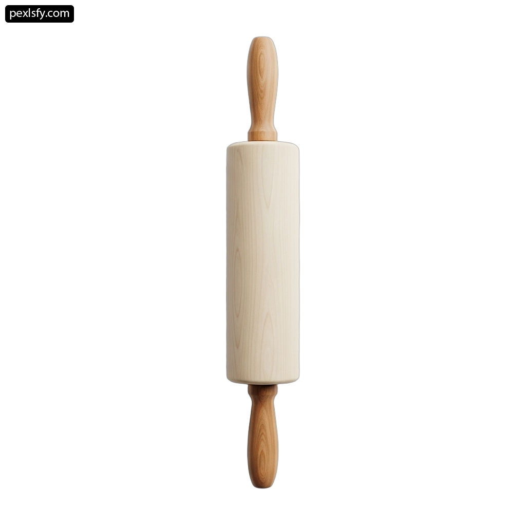 Wooden rolling pin on a white background png transparent background