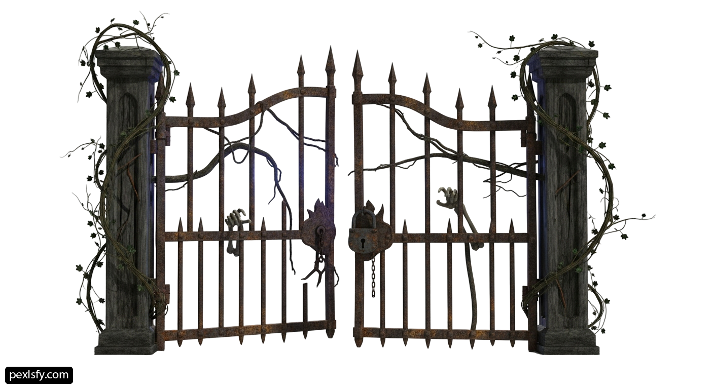 Wrought iron gate with vines growing on it png transparent background