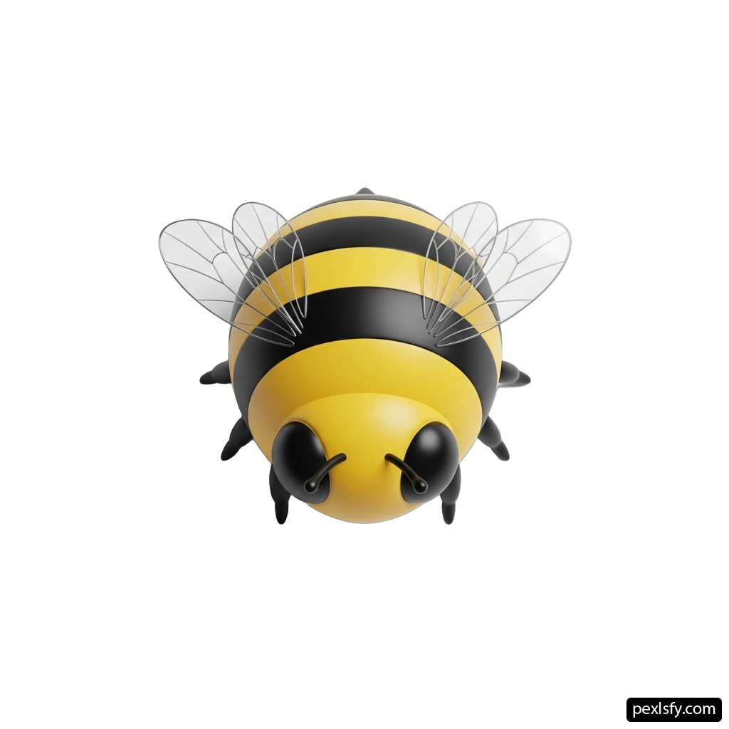 Yellow and black bee on a white background png transparent background