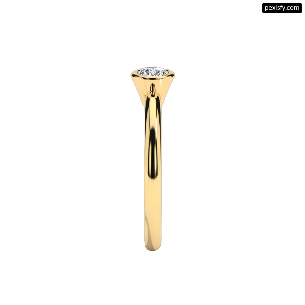 Yellow gold ring with a single diamond png transparent background