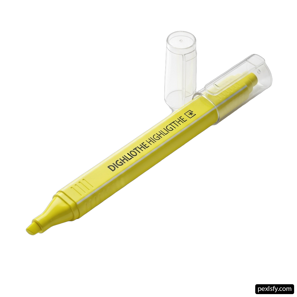 Yellow highlighter pen with a clear case png transparent background
