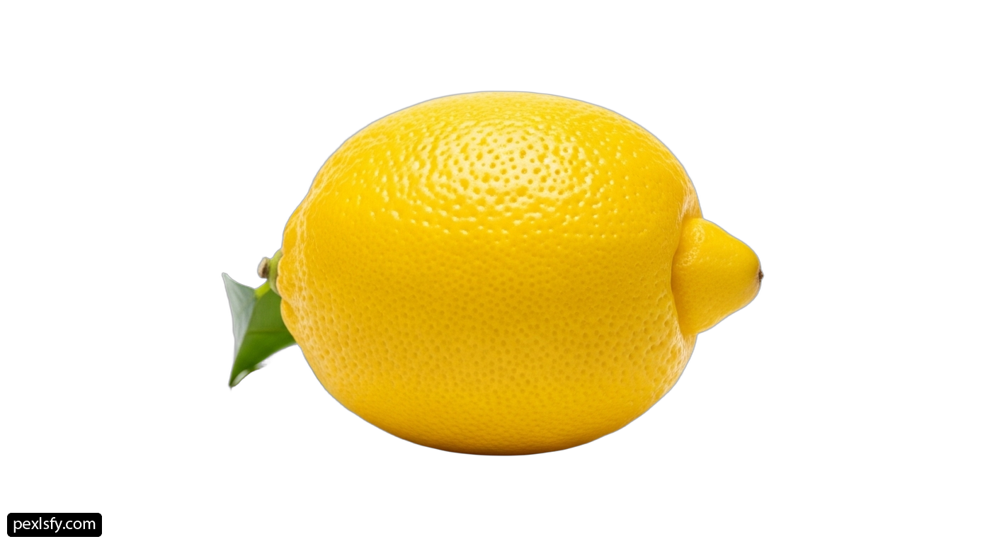 Yellow lemon with a green leaf on a white background png transparent background
