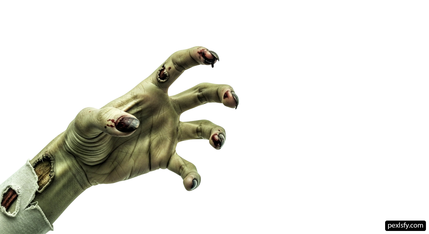 Zombie hand with blood on it's fingers png transparent background
